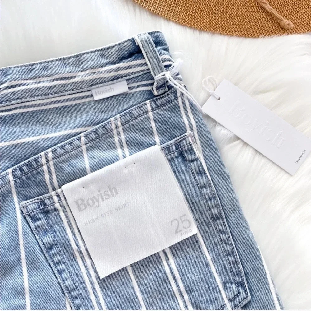 Boyish Denim Mini Skirt Blue Stripe Corey made me criminal Raw Edge High Rise.